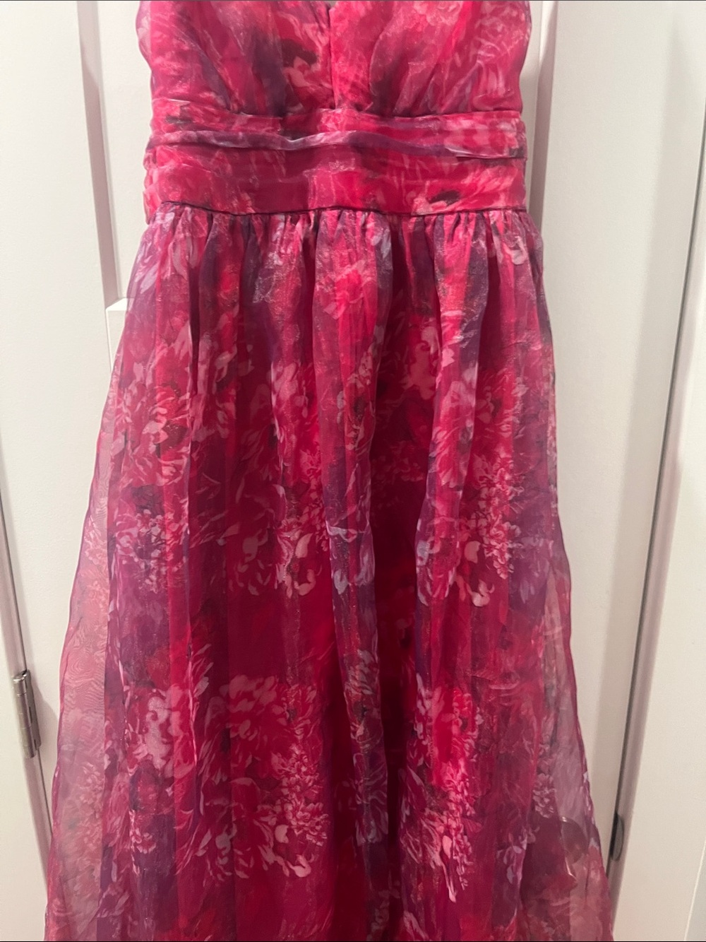 Lulus XL Romance That Wows Magenta Floral Print Organza Maxi Evening Prom Ball - Picture 7 of 17